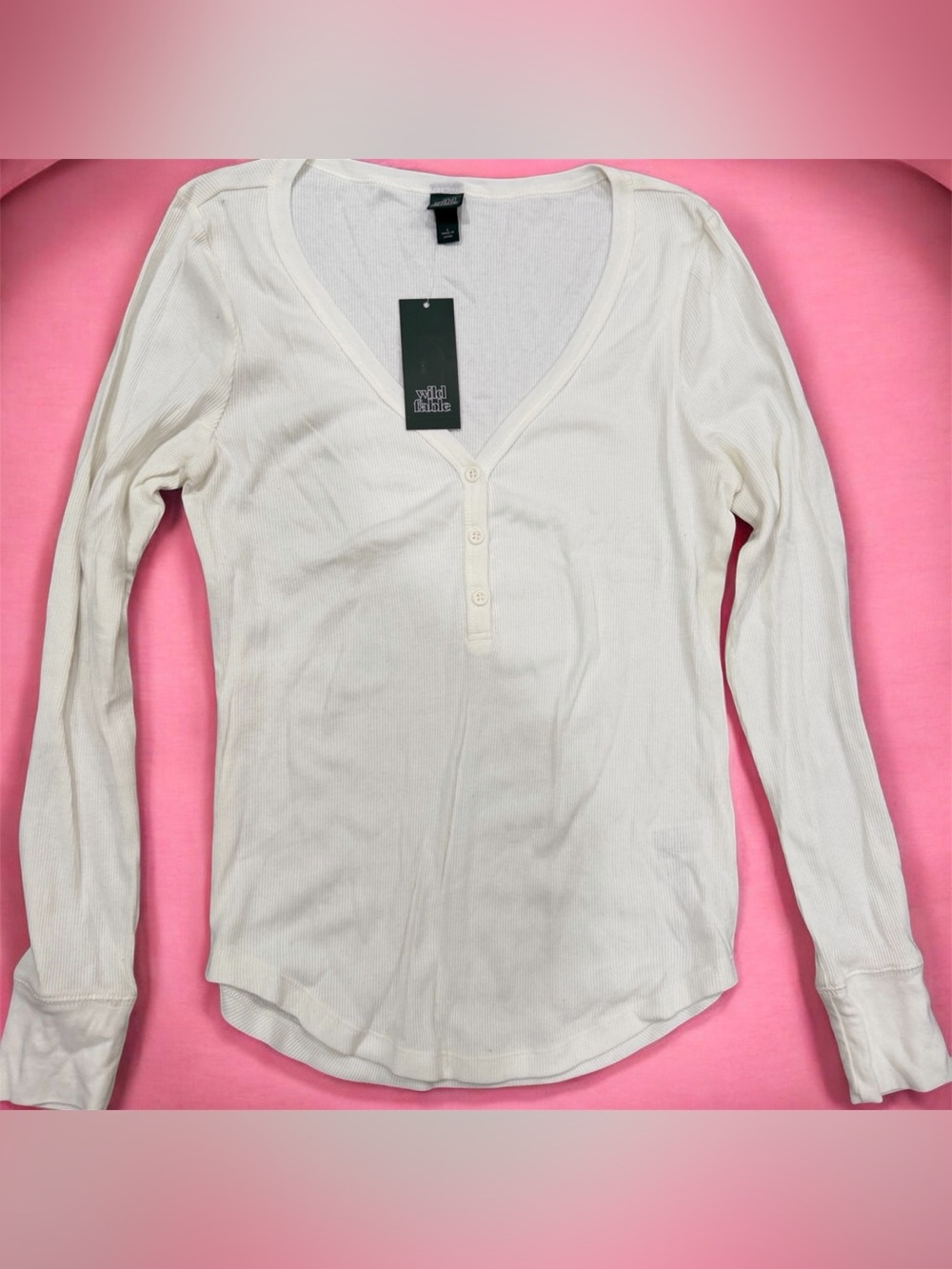 wild fable Cream Ribbed Henley Long Sleeve Top